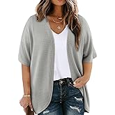 Eytino Womens Plus Size Cardigan Casual Short Sleeve Waffle Knit Kimono Open Front Tops(1X-5X)
