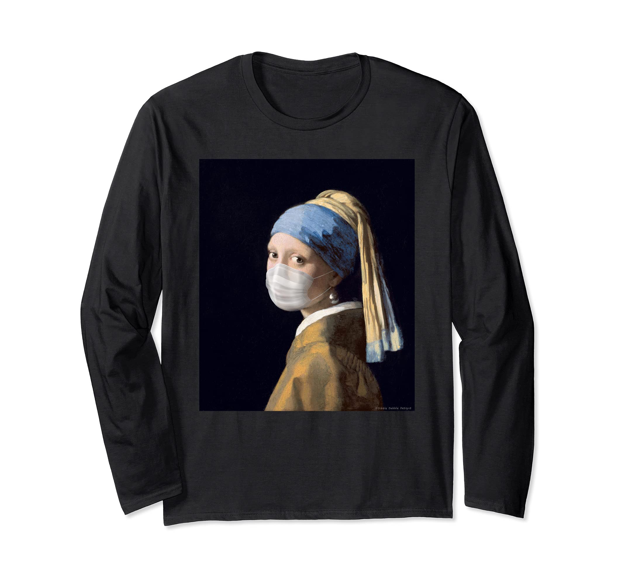 Famous Painting Girl with a Pearl Earring Wearing Mask Long Sleeve T-Shirt