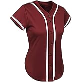 Hat and Beyond Womens Baseball Jersey Button Down Tee Short Sleeve Softball Active Shirts Made in USA