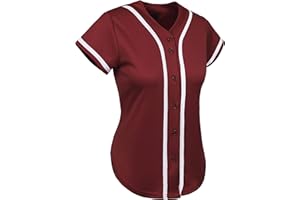 Hat and Beyond Womens Baseball Jersey Button Down Tee Short Sleeve Softball Active Shirts Made in USA