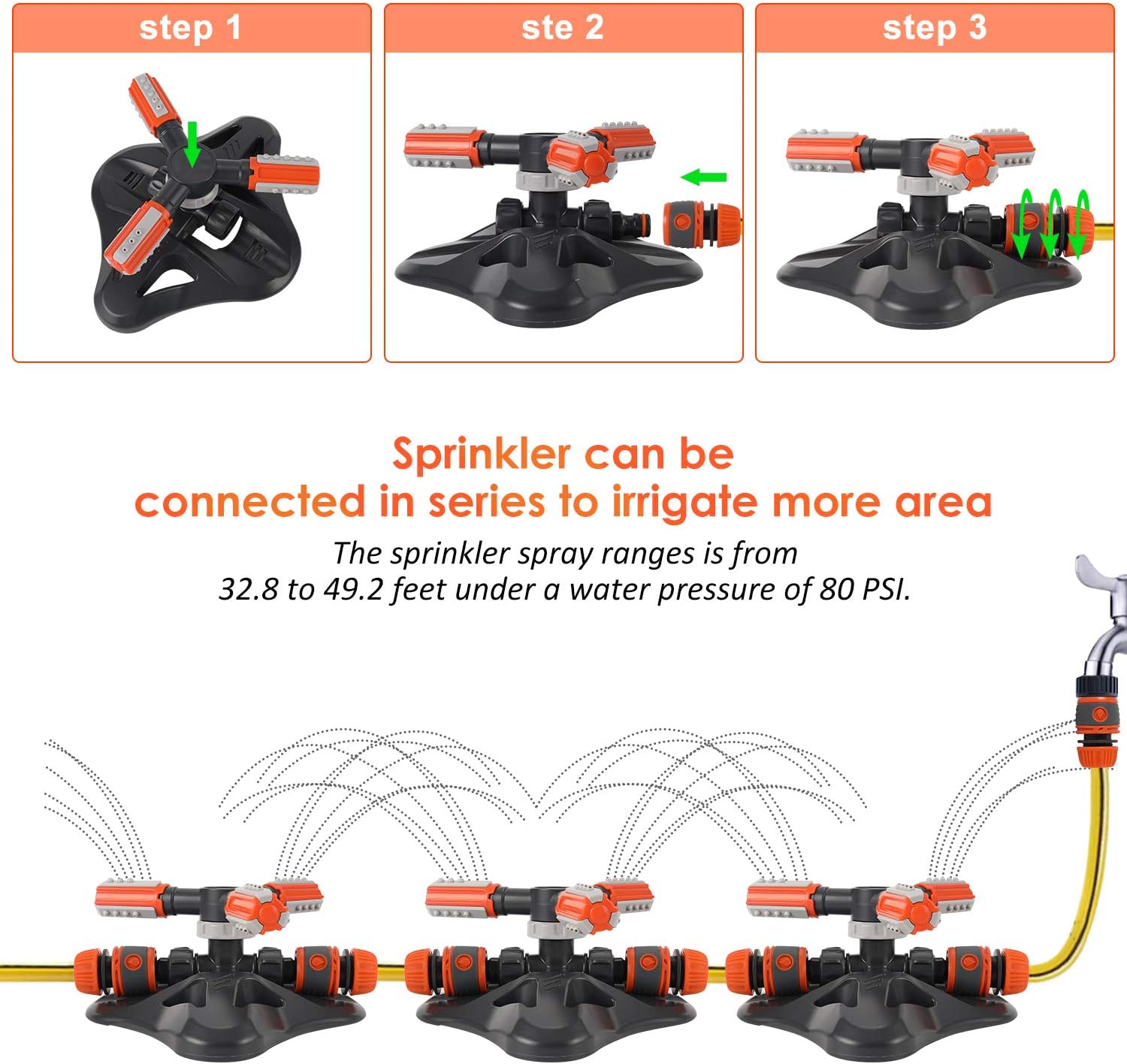 Apas Garden Sprinkler, Automatic Lawn Water Sprinkler 360 Rotating Adjustable Garden Water Sprinkler Irrigation System, Garden Hose Sprinkler for Yard : Garden & Outdoor