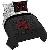 Jay Franco Marvel Deadpool Queen Size Comforter Set - 7 Piece Bedding Includes Sheet Set and Pillow Covers - Gray and Red Super Soft Cozy Bedding