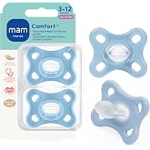 MAM Comfort Baby Pacifier 3-12  Mths Lightweight One-Piece Silicone 2 Pack | One Piece Silicon With Color Free Nipple, BPA-Free, Easy To Clean, Best For Breastfed Babies, Sterilizer Case, Made In Europe