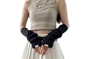 LACKNICK Arm Warmers for Long Sleeve Fingerless Y2K Cool Girls Warm Black White Gothic Skateboard Punk Hip Hop Knitted