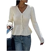 SHENHE Women's Button Up Peplum Cardigan Sweater V Neck Long Sleeve Dressy Knit Cardigan