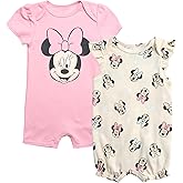Disney Baby Girls Romper - 2 Pack Ruffled Short Sleeve Baby Jumpsuit Romper - Cozy Baby Clothes for Girls (Newborn/Infant)