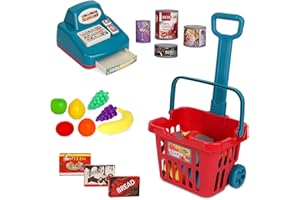 PLAYKIDZ Toy Shopping Cart Play Set, Plastic Food Toys, Interactive Play Set, Learning Resources & Pretend Play Fun, Ages 3+
