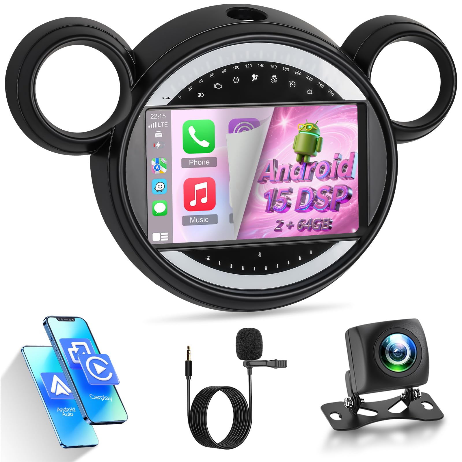 Photo 1 of [2+64G] Android 15 Radio for Mini Cooper Clubman 2008-2014/Countryman 2011-2016/Paceman 2013-2016: 9 inch Touchscreen Car Stereo - Carplay and Android Auto, DSP, 5G/WiFi, GPS + Canbus + Backup Camera