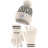 Ultra Game Adults NFL Official Super Soft Cable Knit Winter Beanie Knit Hat with Warm Touch Screen Gloves