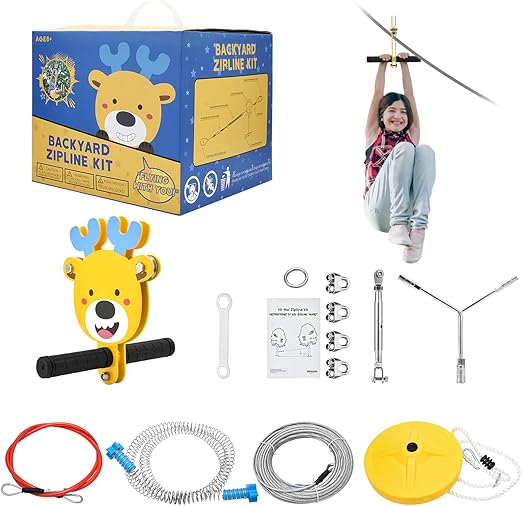 InLoveArts Zipline Kit, Set für Kinder, Seilrutschen-Set mit Bremse und