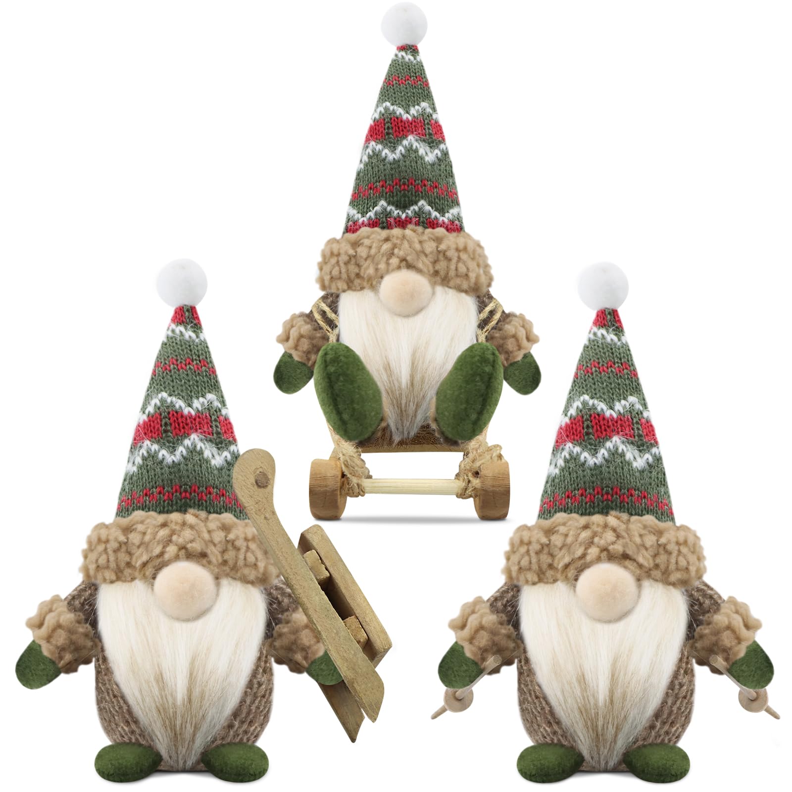 Gehydy Set of 3 Christmas Gonk Decorations Handmade Sled Gnome Plush Stuffed Xmas Decor for Home Kitchen Farmhouse