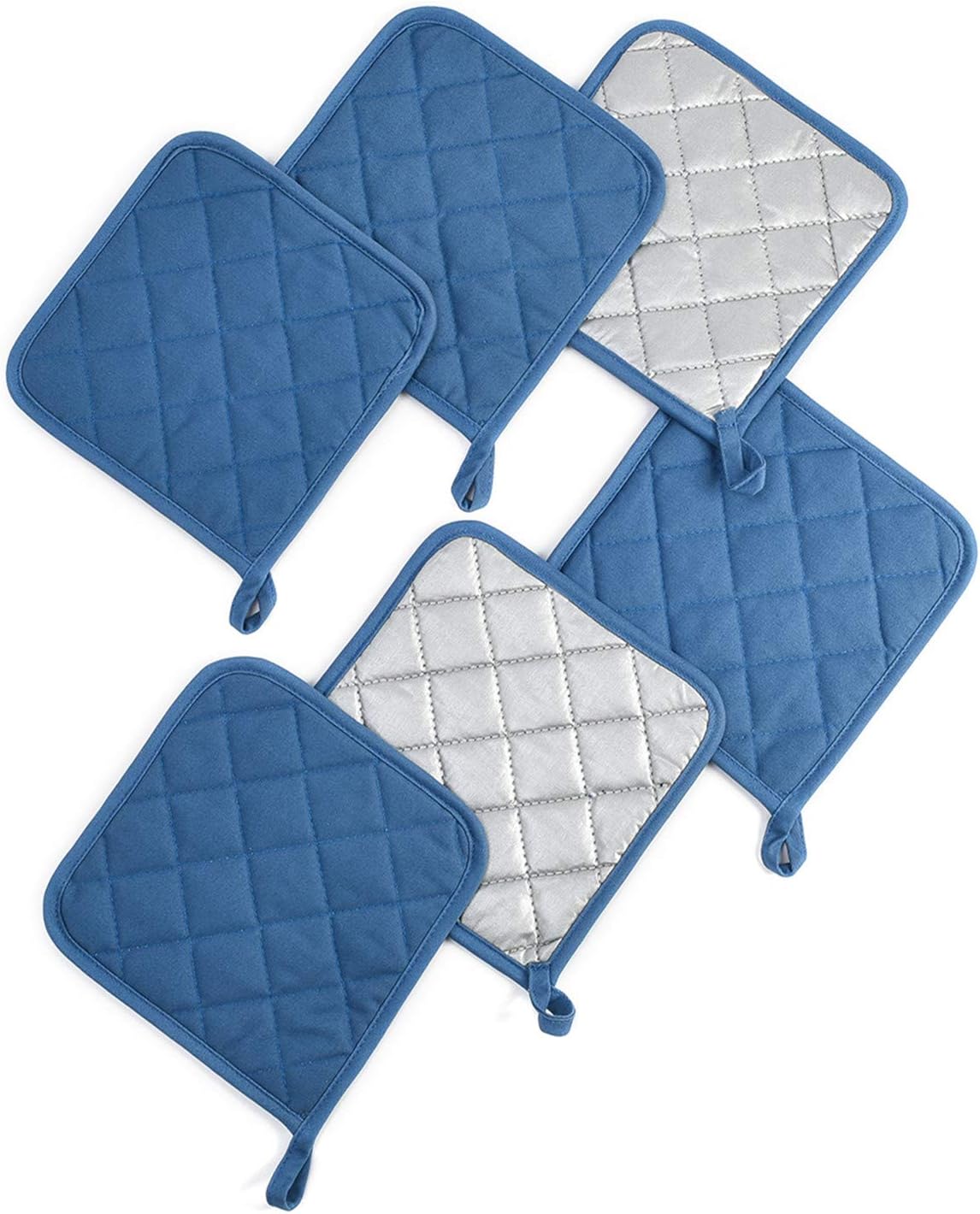 Jennice House Potholders Set Trivets Kitchen Heat Resistant Pure Cotton Coasters Hot Pads Pot Holders Set of 6 for Everyday Cooking and Baking by 7 x 7 Inch (Blue): Home & Kitchen