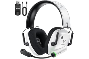 Vakedy Wireless Gaming Headset for PS5, PS4, PC, Switch, 2.4GHz USB Dongle Bluetooth 5.4 Gaming Headphones with Noise Canceling Mic, 50mm Drivers Stereo Sound, RGB Lights, 50H Battery Life(White)