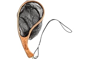 Wooden Frame Fly Fishing Net with Ergonomic Handle, Hexagonal Mesh Landing Catch Release Net for Stream Fishing, Sturdy Wood 