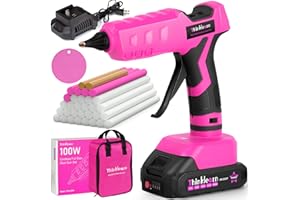 THINKLEARN Hot Glue Gun, 20V Pink Cordless Glue Gun with 30 PCS Full Size Glue Sticks, 2Ah Rechargeable Battery Glue Gun Kit for DIY, Arts & Craft, Decorations, Gift for Women