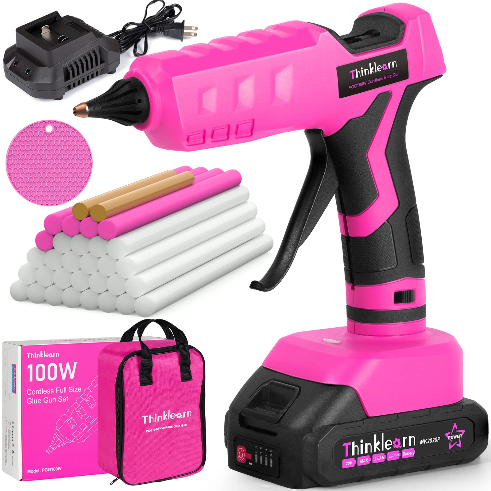Photo 1 of Hot Glue , 20V Pink Cordless Glue Gun with 30 PCS Full Size Glue Sticks, 2Ah Rechargeable Battery Glue Gun Kit for DIY, Arts & Craft, Decorations, Gift for Women