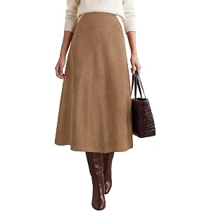 BTFBM Women Faux Suede Midi Long Skirt Fall Fashion 2026 | High Waisted Skirts For Women Trendy, Lightweight, Back Elastic, A
