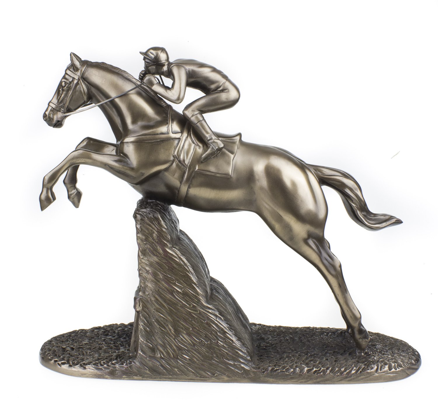 Large Jumping Horse Racing Statue Bronze Sculpture With Jockey