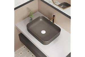 ELLAI Bathroom Vessel Sink Rectangle Above Counter Porcelain Ceramic Top Mount Rectanglar Countertop Sink for Bathroom 19.7"x15.2"x5.4" Brown