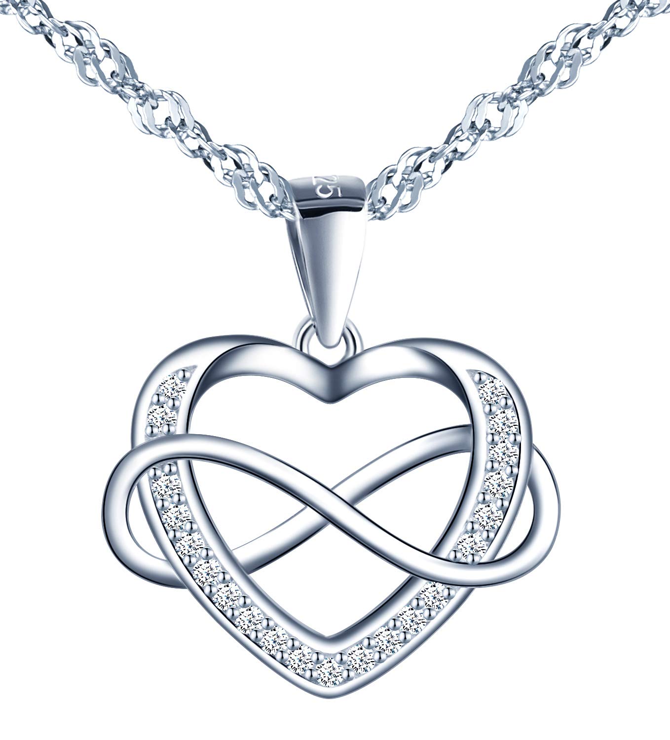 MicVivien Infinity Love Heart Pendant Women Necklace 925 Sterling Silver, Cubic Zirconia Necklace with 45cm Chain