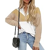 Saodimallsu Womens Color Block Sweaters Mock Neck Button Long Sleeve Knit Henley Shirts Loose Casual Pullover Tops
