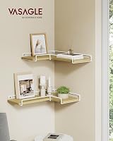 VASAGLE Floating Shelves Set of 2 L-Shaped Corner Shelves Natural Oak White view 2