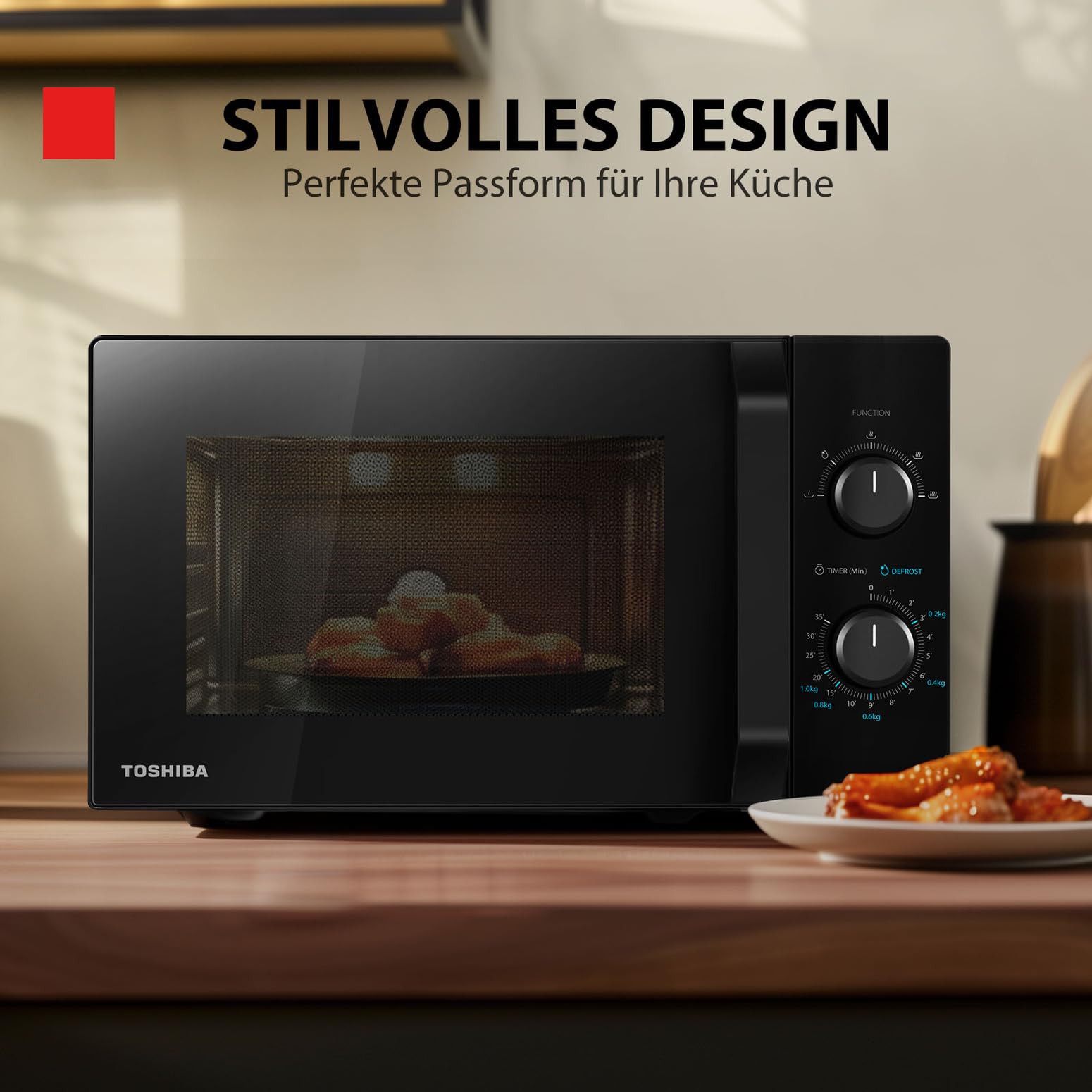 Toshiba MW2-MM20PF(BK) Mikrowelle/Solo-Mikrowelle / 20L / 800W / 5 Leistungsstufen mit praktischer Auftaufunktion/LED-Beleuchtung im Innenraum/Schwarz 8