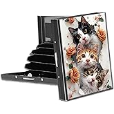 VACGBJPG Metal Credit Card Wallet, RFID Blocking Credit Card Holder with 6 Slot, Mini Slim Hard Card Case, Small ID Case for Women Men, Business Card Holders (Cute Cat and Pink Rose)
