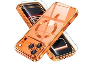 Misea Magnetic for iPhone 17 Pro Max Case Compatible with MagSafe [Never Yellowing] [Military Grade Drop Protection] Full Camera Lens Protector Plating Soft Clear Phone Case for Women, Cosmic Orange