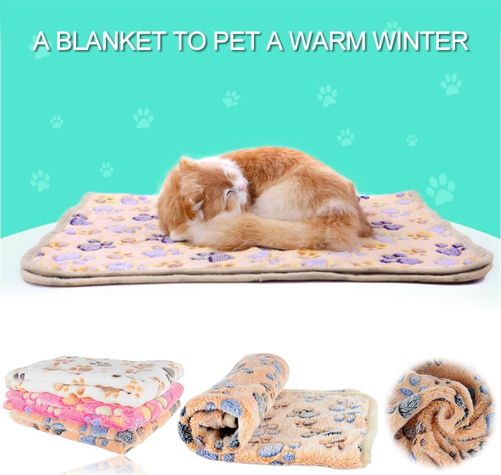 iNNEXT 2 Pack Puppy Blanket for Pet Cushion Small Dog Cat Bed Soft Warm Sleep Mat, Pet Dog Cat Puppy Kitten Soft Blanket Doggy Warm Bed Mat Paw Print: Home & Kitchen