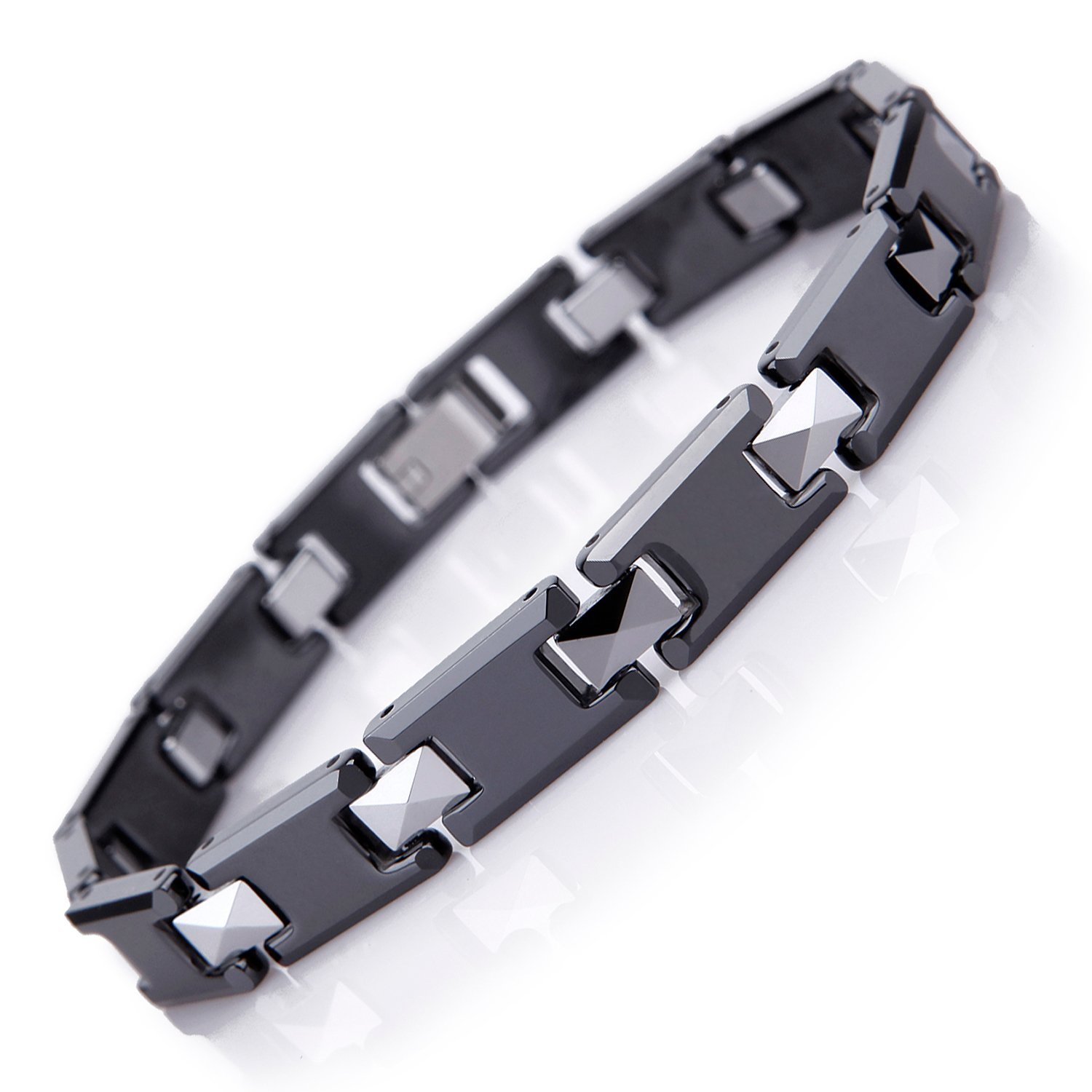 URBAN JEWELRY Amazing Tungsten and Ceramic Men's Link Bracelet (Black, Silver) — image 1