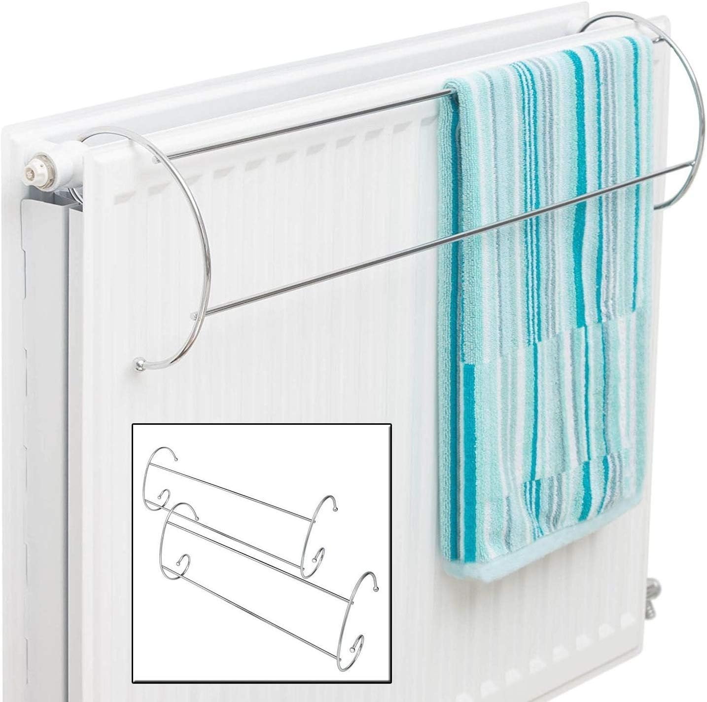 Set of 2 Chrome Twin Metal Radiator Indoor Clothes Airer Dryer 2 Bar