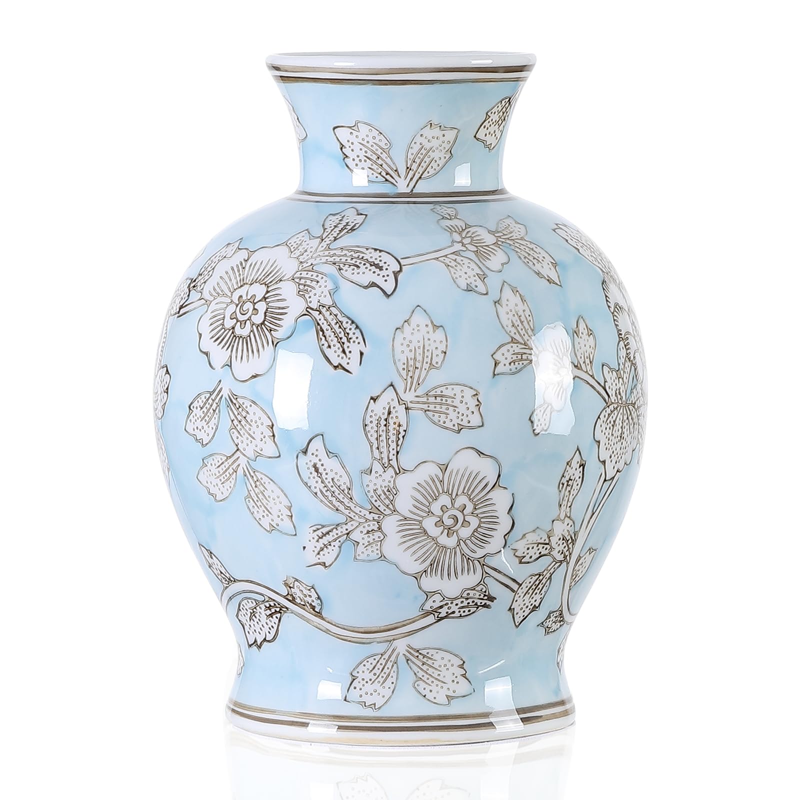 Photo 1 of YJSQOEOE Vintage Chinoiserie Floral Ceramic Vase, Large Rustic Pottery Vases for Living Room, Entryway, Dining Table Centerpiece, Farmhouse Home Décor, Floor or Tabletop Flower Vase, (Blue)