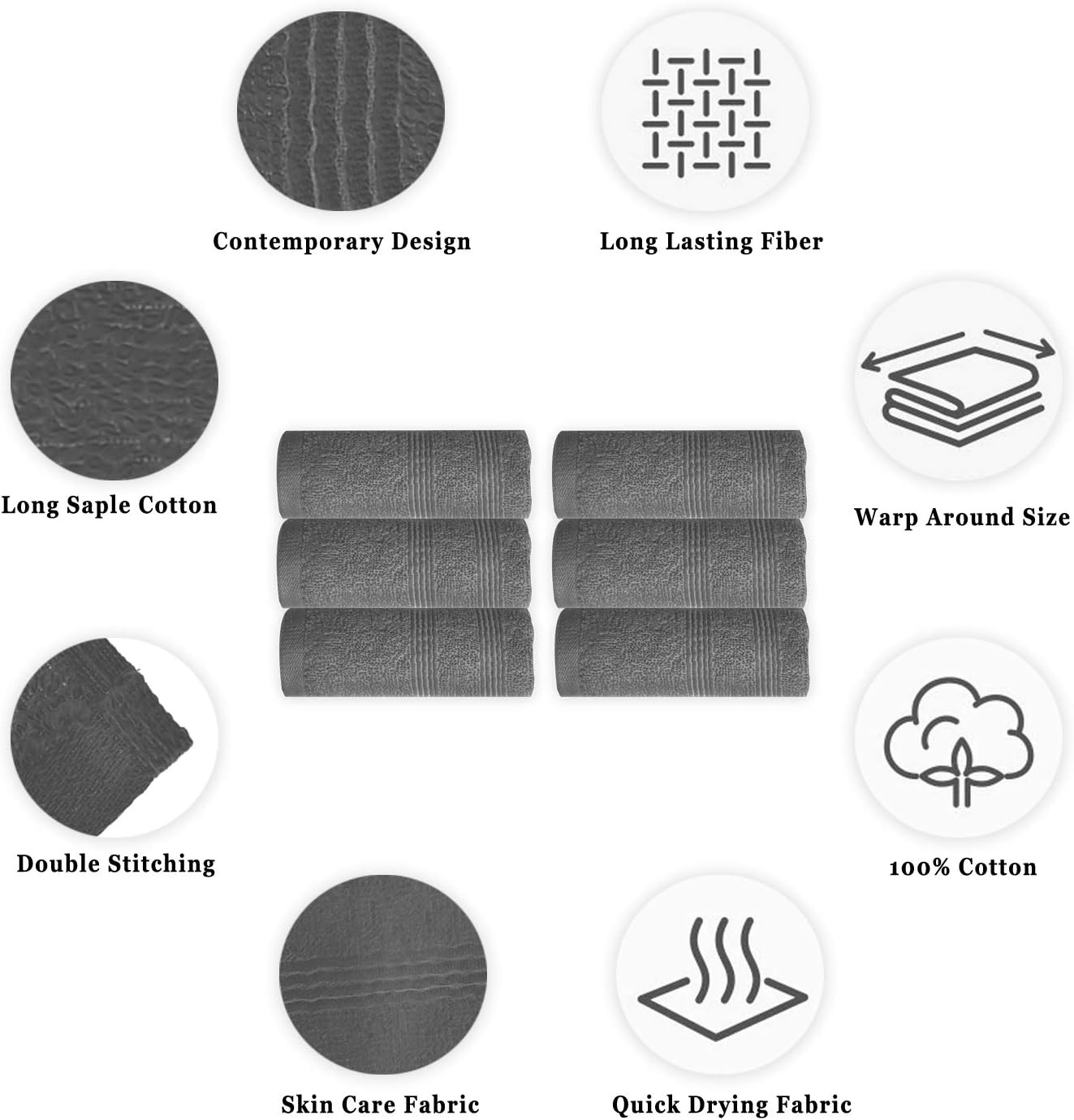 Vozbi Hand Towels 50 x 85 cm (6-Pack), Grey - Image 3