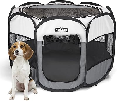 Nobleza Pet Playpen Portable Foldable Dog Cat Pen 32.3x32.3x22.8in Beige Gray