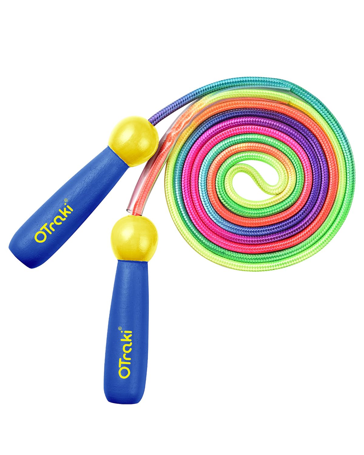 OTraki Rainbow Skipping Rope Kids, Adjustable Skipping Ropes for Children, Wooden Handle Skipping Rope for Boys/Girls, Exercise Jump Rope Kid, Blue & 2.5m/8.5FT