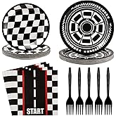 Grencian 96Pcs Race Car Party Decorations Race Car Plates and Napkins Disposable Racing Themed Paper Plates Tableware Set for Boys Kids Birthday Baby Shower Party Supplies, Serve 24