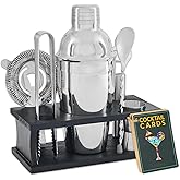 8-Piece Cocktail Shaker Set, Bartender Kit with Black Wood Stand, Stainless Steel Bar Tool Set for Drink Mixing Home Bartending Kit