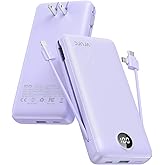 VRURC Portable Charger 20000mAh, Fast Charging Power Bank USB C,4 Output 2 Input Travel Essentials Charging Bank Equipped with LED Display,Built-in Wall Plug and Cables,Phone Charger Battery,Purple