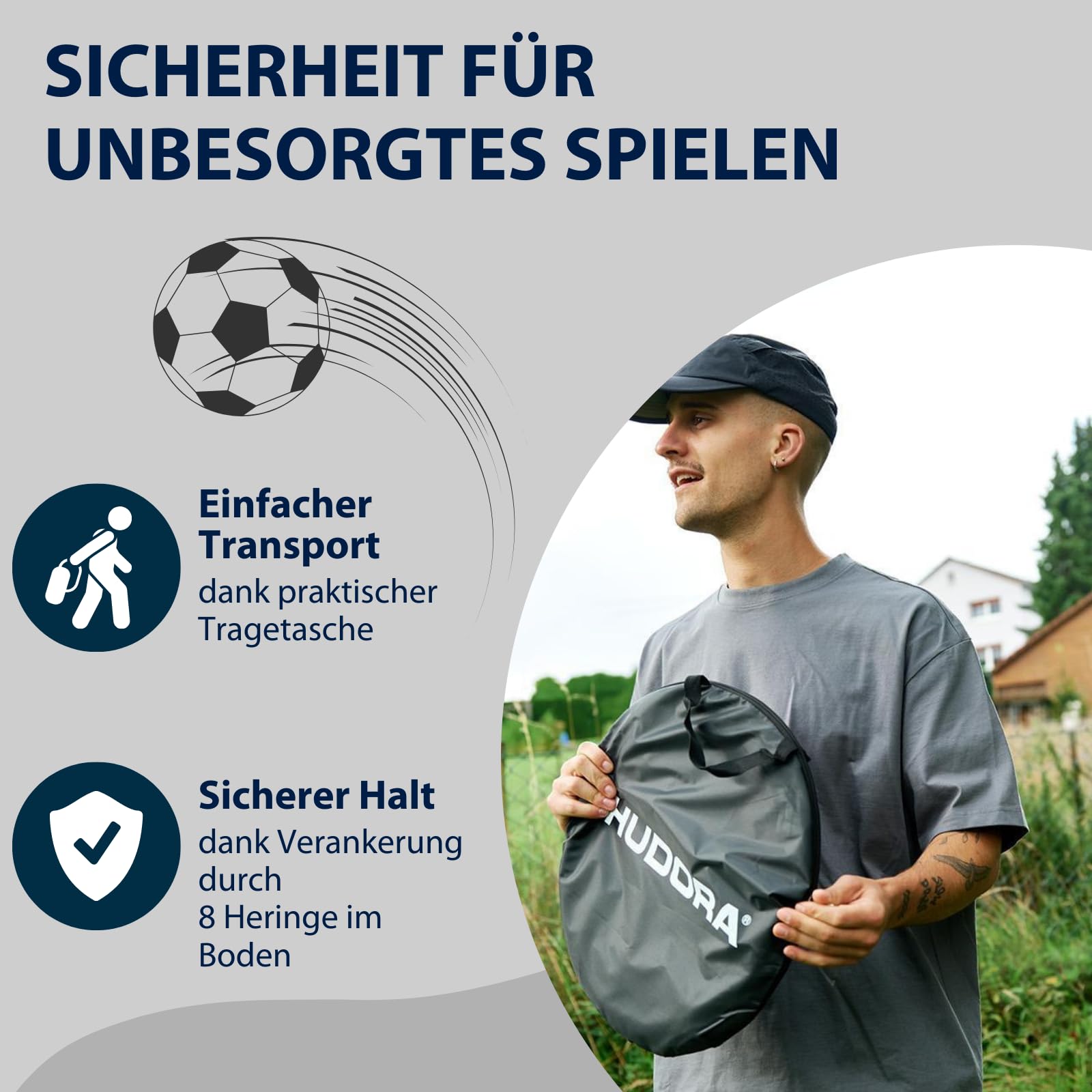 HUDORA Pop Up-Fußballtor 2er Set - Faltbare Fußballtore für Kinder & Erwachsene - Fußballtorset Garten mit Tragetasche & Heringen - Fußball-Tore für Garten / Park & Strand 3