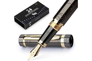 Wordsworth & Black Primori Fountain Pen Set [Gunmetal Gold]; Medium Nib, Gift Case, 24 Ink Cartridges, Refill Converter, Manual; Journaling, Calligraphy, Smooth Writing Pens; Left and Right Handed