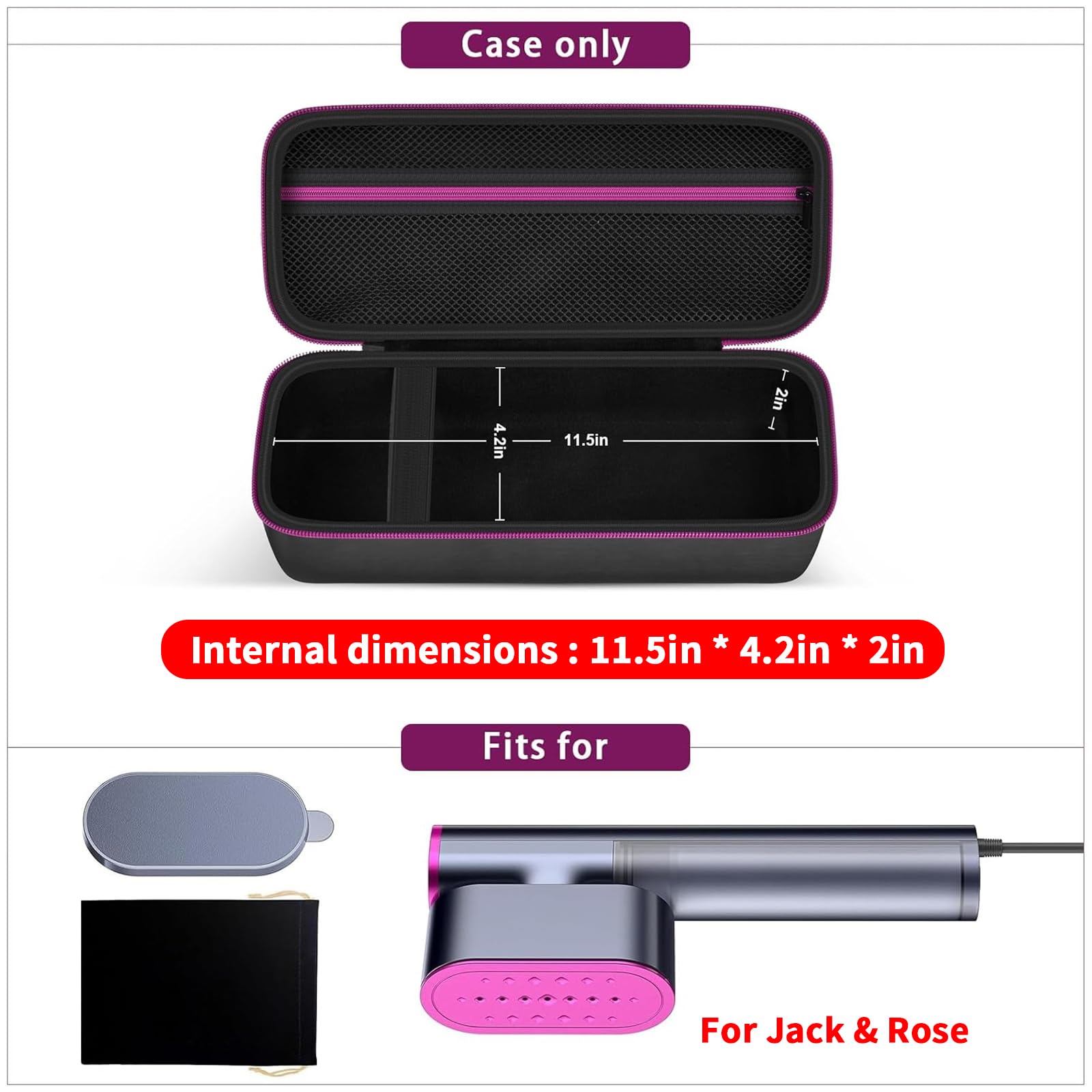 Steamer Case Compatible with Jack & Rose/for FEPPO/for Nesugar/for Kssvzz Portable Steamers, Handheld Iron Carrying Storage Bag Organizer with Mesh Pocket for Accessories-Box Only