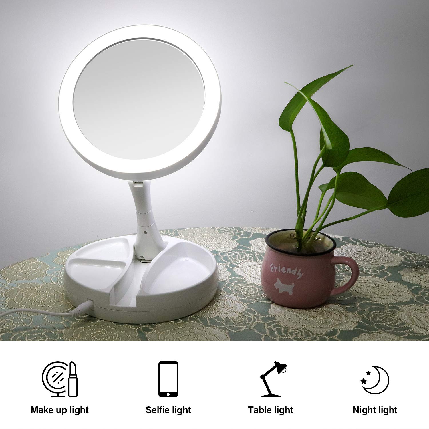 SENWOW Illuminated Makeup Mirror, LED Lighted 1X 10X Magnification Double Sided Foldable Tabletop for Home Travel