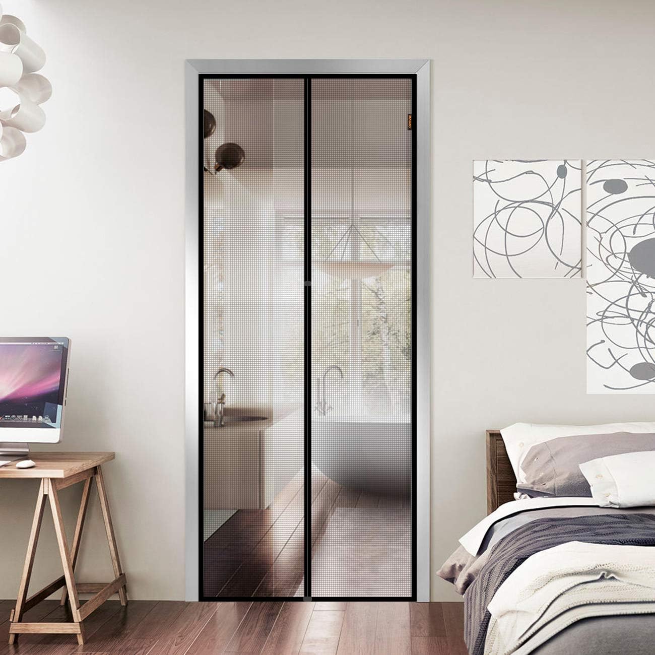 MAGZO Screen Door Magnets 36 x 80, Durable Fiberglass Door Mesh with Full Frame Hook&Loop for Sliding Door Fits Door Size up to 36"x80" Max-Black - - 