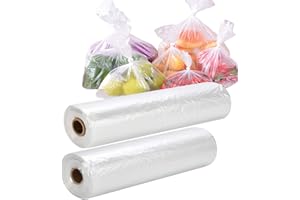 30x40cm(12x16in) Clear Plastic Bags for Groceries, 2 Rolls Transparent Produce Bag for Fruits Vegetable Kitchen Food Storage,