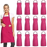 DUSKCOVE 12 Pack Plain Bib Aprons with 2 Pockets - Pink Unisex Commercial Apron Bulk for Kitchen Cooking Restaurant BBQ Painting Crafting