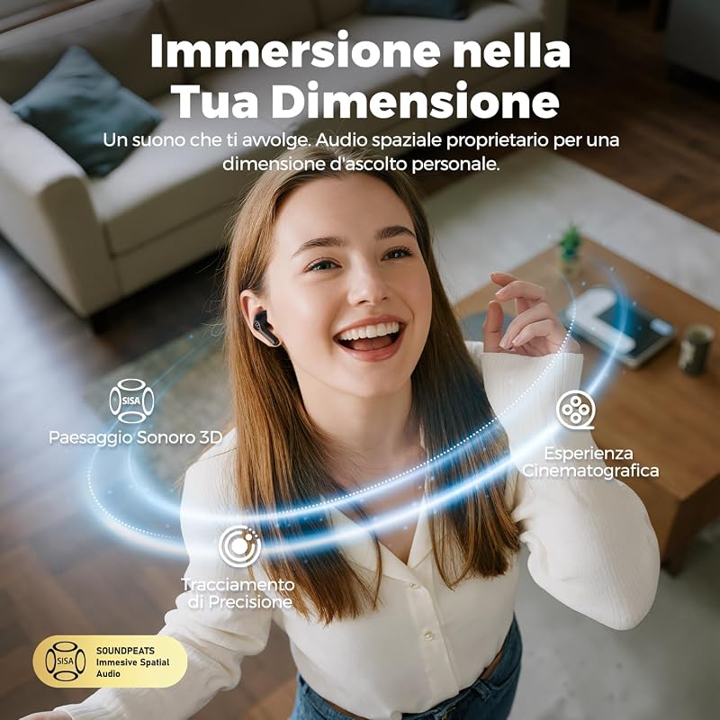 Air6 HS Cuffie Bluetooth 6.0 Semi-in-ear, Hi-Res LDAC, Driver 13mm, 45h Batteria, Ricarica Rapida, 2MIC ENC, IPX5, Leggere 4g [Italia] — foto 7 di 8