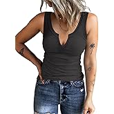 HERILIOS Women's Tank Tops Ribbed V Neck Sleeveless T Shirts Summer Slim Fitted Basic Tee Tops Crew Neck Cami Shirt
