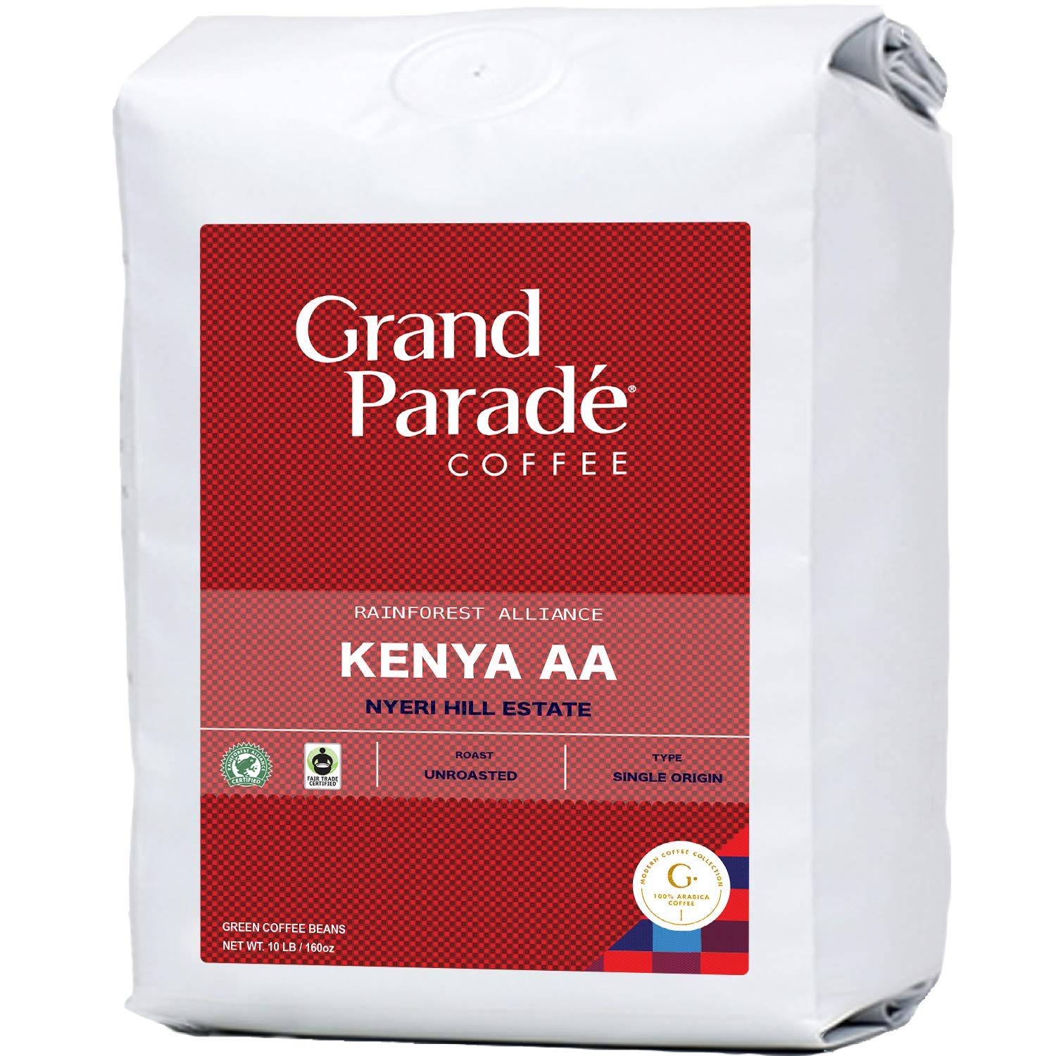 10 LB Unroasted Green Coffee Beans - Kenya AA Rainforest Alliance Certified - Nyeri Hill Estate Sing