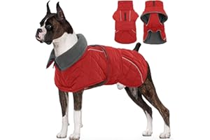 Kuoser Extra Warm Dog Coat, Windproof Cold Weather Dog Jackets for Large Dogs, Thick Fleece Lining Pet Turtleneck Snowsuit Reflective Adjustable Puppy Winter Coat Doggie Snow Jacket Red, XL